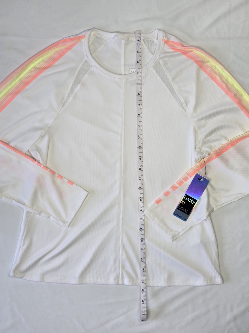 Lucky in Love VaporTex Neon Stripe Long Sleeve Activewear Top White XL NWT - Picture 2 of 13